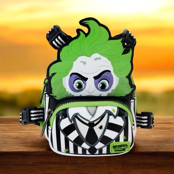 LOUNGEFLY Beetlejuice Cosplay Mini Backpack Dog Harness NWT MEDIUM - Picture 1 of 8
